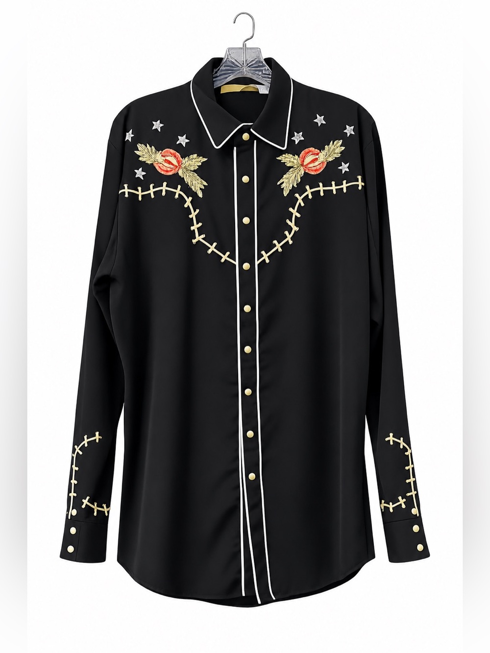 Scully Western Embroidered Skeleton Cowboy Shirt Black Pearl Snap Rockabilly L